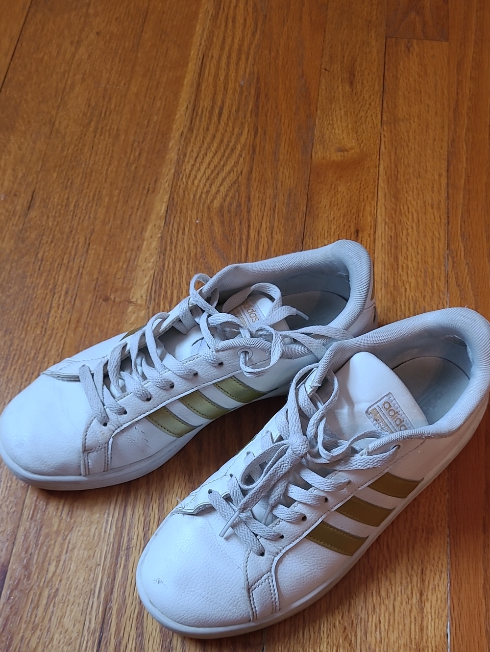 adidas White Sneakers with Olive Stripes
